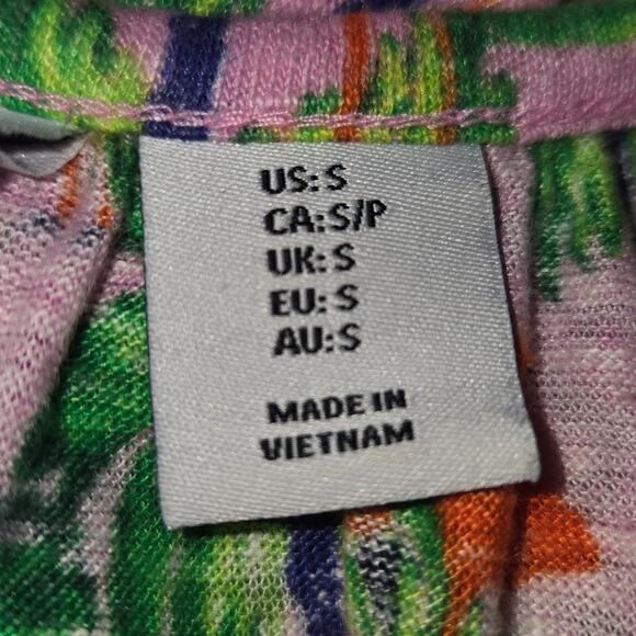 Bouffants & Broken Hearts Womens Small Linen Tank Top Pink Flamingo Palm Trees - Picture 10 of 10